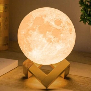 3D Moon Lamp with 4.7 Inch Wooden Base - Christmas Day Gift, LED Night Light - Picture 1 of 6