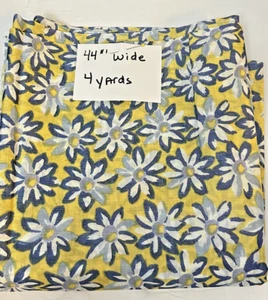 VTG MCM Yellow Blue Daisy Print Light but stiff and Shiney Fabric 44" x 4 yards - Picture 1 of 4