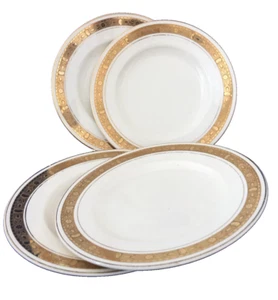 Plates x 4 Rare Vintage Art Deco Burleighware Zenith Ivory & Gold Free Postage - Picture 1 of 4