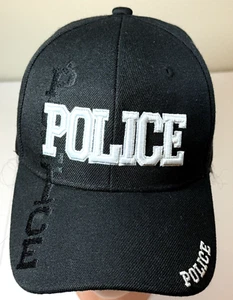 Mütze Polizei bestickt verstellbar schwarz Baseball Ball Offizier Riemen hinten Kappe - Bild 1 von 6
