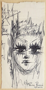JACQUES THIOUT (1913-1971) Dessin Original Portrait Femme Couronne Diadème #36