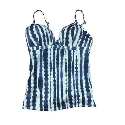 Top de baño Athleta Tankini Tie Dye a rayas acolchado Top azul blanco pequeño Foto 1 de 4
