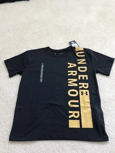 NWT Under Amour  short sleeves Logo-Print T-Shirt Black Gold size XS $18 - Picture 1 of 6