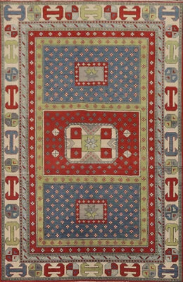 Geometric Tribal Style Kazak Hand-Knotted Living Room Rug 6x9 ft - Image 1 of 4