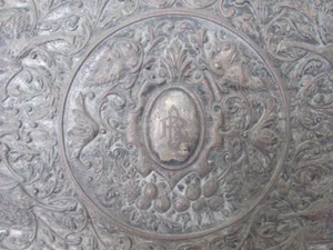 1700S ANTIQUE LARGE SILVER PLATED ENGRAVED MARKED WALL PLAQUE V.RARE - Picture 1 of 12