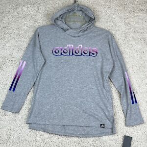Adidas Hooded Shirt Girls Size L (14) Gray Multicolor Long Sleeve Pullover