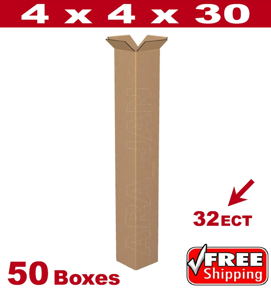 50 - 4x4x30 Cardboard Mailing Packing Shipping Box 200#/32 ECT Corrugated Carton - Image 1 of 1