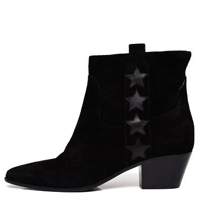 SAINT LAURENT YSL Rock 40 Negro Gamuza Cuero Estrella Western Botín 38 Foto 1 de 4