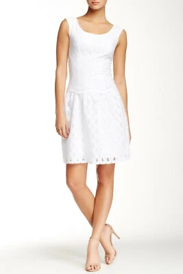 Adrianna Papell Womens Sleeveless Drop Waist Lace Fit & Flare Dress White Sz 14 - Image 1 of 2