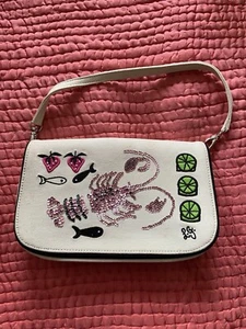 Lulu Guinness Handbag Canvas Sequin Pink Lobster Cream - Picture 1 of 15