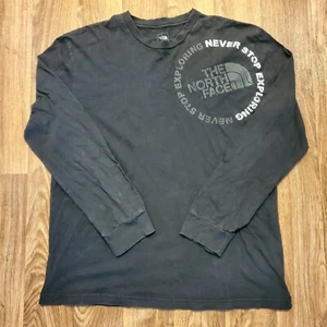 The North Face Shirt Black & Gray White Logo Graphic Long Sleeve Sz Med - Picture 1 of 7