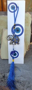 Blue Turkish Evil Eye Amulet Wall Door Hanging Lucky Elephant 12" New - Picture 1 of 2