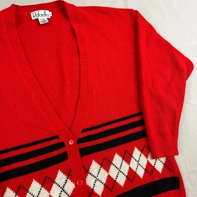 Cárdigan vintage Rafaella rojo a cuadros manga larga lana/angora talla L Foto 1 de 4