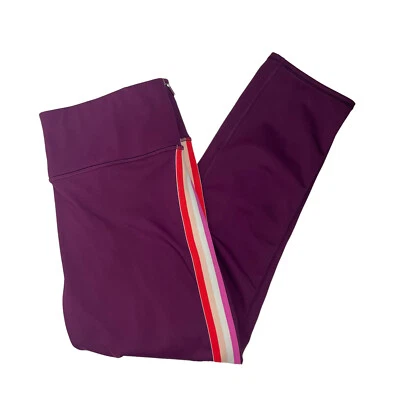 Leggings recortados Athleta Magenta Rosa Rosa Caliente Blanco Bandas Rayas Bolsillos Talla S Foto 1 de 4
