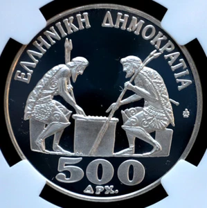 GREECE 500 DRACHMES 1988 NGC PF66 28TH CHESS OLYMPICS  - Picture 1 of 4