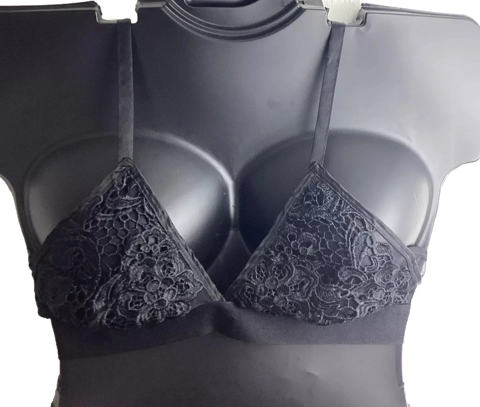 Sexy Sheer Lace Bralette Lingerie BLACK Crochet Netting Cacique Lane Bryant - Image 1 of 4