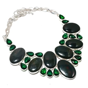 Bloodstone Chrome Diopside Gemstone Necklace Handmade Chain Jewelry 18" BN 6662 - Picture 1 of 7