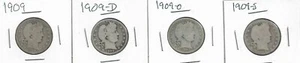 Lot of 4 Barber Quarters : 1909 1909-D 1909-O 1909-S - Picture 1 of 2