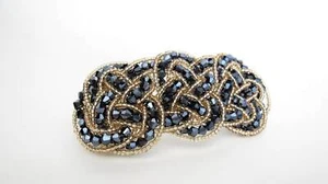 Blue crystal beads and gold hair barrette clip bridal clip - Picture 1 of 4