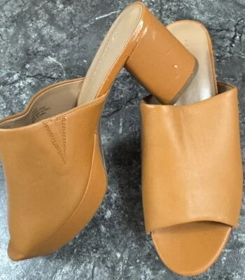 AEROSOLES Womens Cassy Slide Heeled Leather Sandal Dark Tan Sz 10 - Image 1 of 4