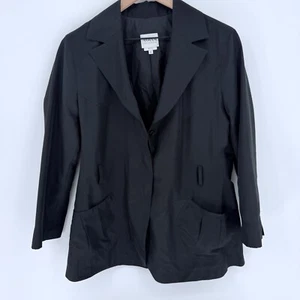Armani Collezioni Black Light Jacket Hidden Buttons Size 12 No Belt - Picture 1 of 6