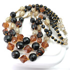 Vintage Glass Bead Necklace Orange Black Multi Strand Collar 1960s Jewellery