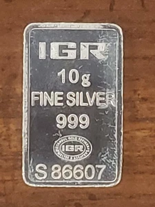 IGR Vintage 10 Gram Silver Bar.999 Fine With Serial Number S86607 - Picture 1 of 2