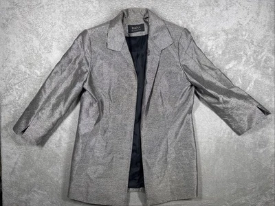 Abrigo para mujer Dana Buchman talla 12 gris/plateado 100 % seda Foto 1 de 4