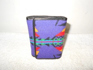 PENDLETON VTG PURPLE SANTE FE AZTEC PRINT WOOL TRI-FOLD WALLET B4 - Picture 1 of 4