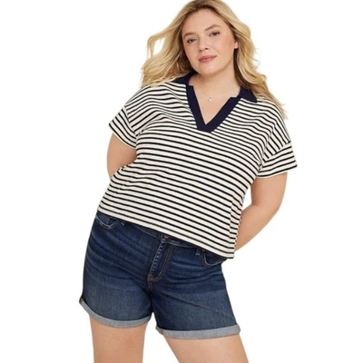 Maurices Polo Náutico Manga Gorra Mujer 2X Azul Marino Blanco Rayas Marinero NUEVO Foto 1 de 4