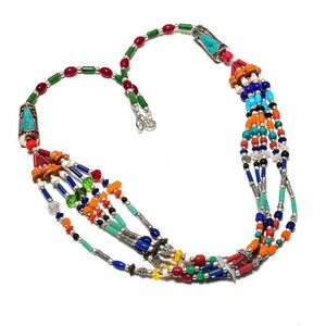 Collana Corallo Rosso Multi Pietra Tibetana Fatta a Mano Bohemien Bead Jewelr... - Foto 1 di 6