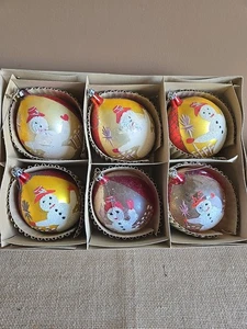 Juego de 6 adornos navideños vintage de vidrio dorado lágrima mica Polonia en caja original - Imagen 1 de 19