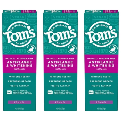 Tom'S of Maine Antiplaque and Whitening Toothpaste, Fluoride Free, Fennel, 3 Pac - Image 1 of 4