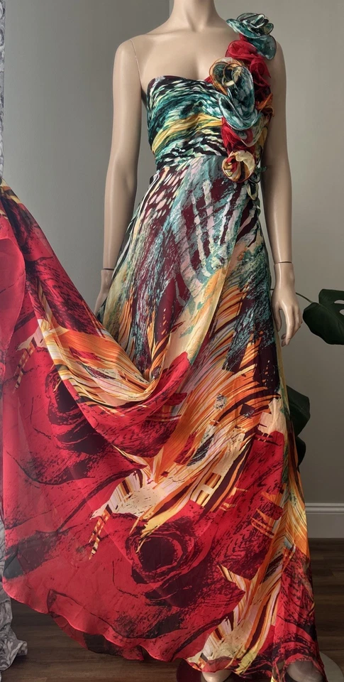 Y2K Cinderella Colorful Fairy Silky Prom Dress Maxi Gown Babydoll Formal Sz 10 - Image 1 of 4