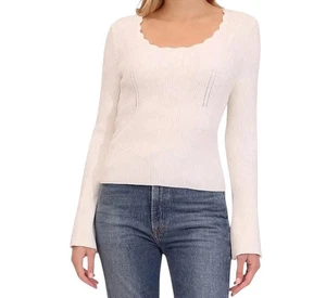 Bagatelle Rib Knit Bell Sleeve Scallop Trim Sweater Cream Women's Size XL NWT - Picture 1 of 5