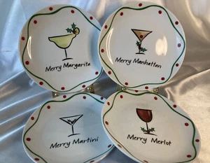 "4 platos laterales con diseño de bebidas de Navidad Jill Seale Whimsy Collection de 6,5""" - Imagen 1 de 7