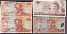 NEW ZEALAND - 3x HILARY $5 NOTES & QE $1 NOTE - CIRCULATED
