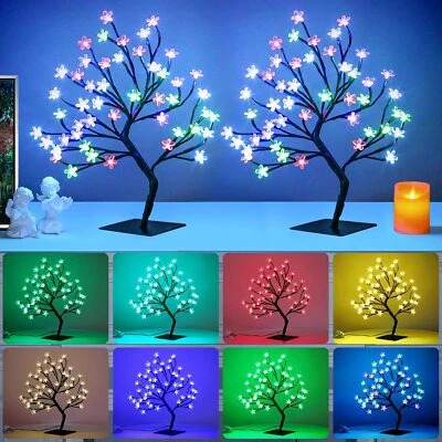 2 piezas 48 LED Artificial Iluminado Cerezo Flor Árbol - Cerezo Flor Bonsai Tr... Foto 1 de 4
