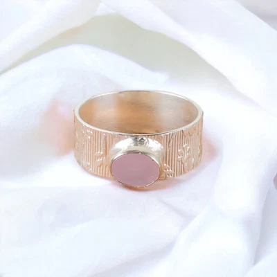 Anel feminino de pedra preciosa natural calcedônia rosa prata esterlina 925 presente - Imagem 1 de 4