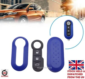 3 Tasten Hülle für Fiat 500 Keyless Cover + Gummi Tasten Pad A91 BLAU - Bild 1 von 4