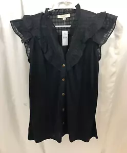 Women's LOFT Ruffled Mixed Fabric Shirt Large NWT - Picture 1 of 2