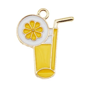 12 Imitation Lemon Enamel Charm Drink Alloy Pendant Bracelet Jewelry DIY 27*22mm - Picture 1 of 6