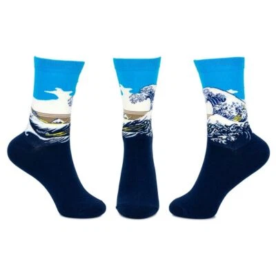 2 SIZES UNISEX HOKUSAI'S THE GREAT WAVE OFF KANAGAWA FUNKY ART COTTON-RICH SOCKS