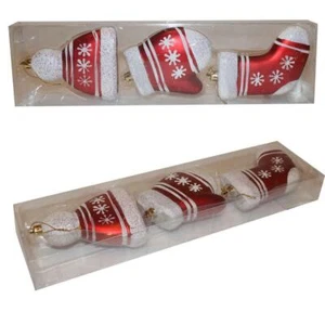 Red / White Christmas 3 Pack Large Hanging Tree Decorations - Hat Glove Stocking - Picture 1 of 2
