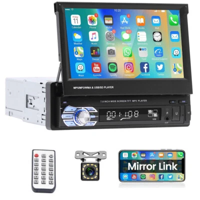 7" Autoradio 1Din Flip Out Touch Screen Bluetooth Mirror Link MP5 Player Kamera - Bild 1 von 4