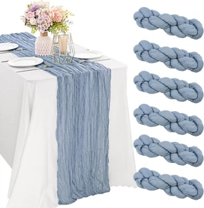 6 Pieces Dusty Blue 10FT Cheesecloth Table Runner Boho Gauze Fabric Table Runner - Picture 1 of 12