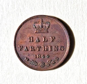 1844 Half Farthing Great Britain Young Queen Victoria - Picture 1 of 2