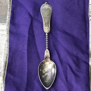 Antique Duhme Coin Silver Teaspoon w/Twisted Handle 5-7/8” Monogrammed “Clayton” - Picture 1 of 12