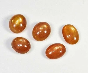17 kt Sonnenstein Natur Edelstein 5 Stück ovale Form glatt poliert loser Stein - Bild 1 von 3