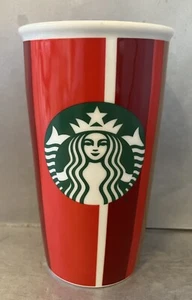 Bicchiere tazza da viaggio Starbucks 2018 Holiday in ceramica a righe rosse 12 fl oz - Foto 1 di 11